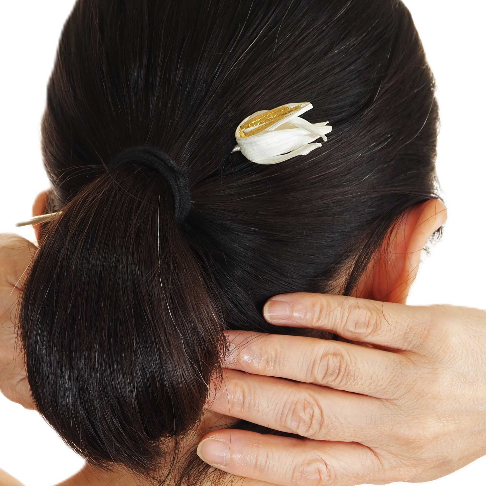 Moonlit Flowers Hair Pin in Silver with 24ct Gold